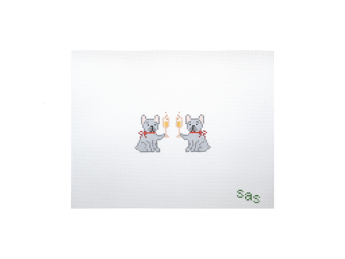 Drinking Buddies - French Bulldog needlepoint canvas by Stitch Avenue Studio