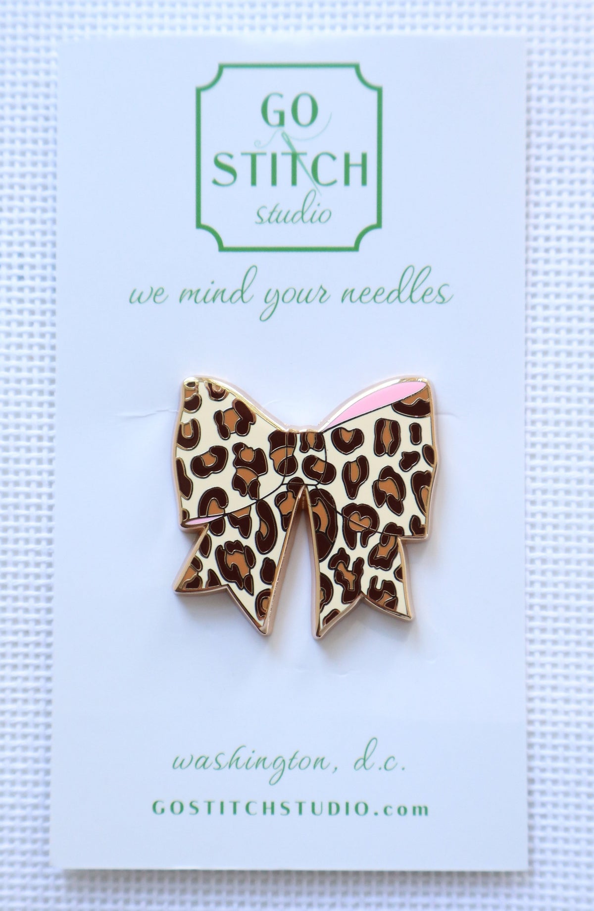 Brown Leopard Print Bow Needle Minder by Go Stitch Studio