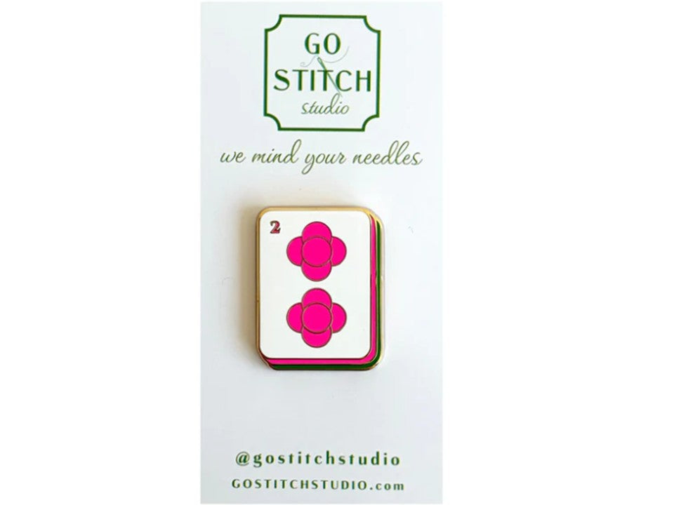 Two Dot Hot Pink Mahjong Tile Needle Minder by Go Stitch Studio