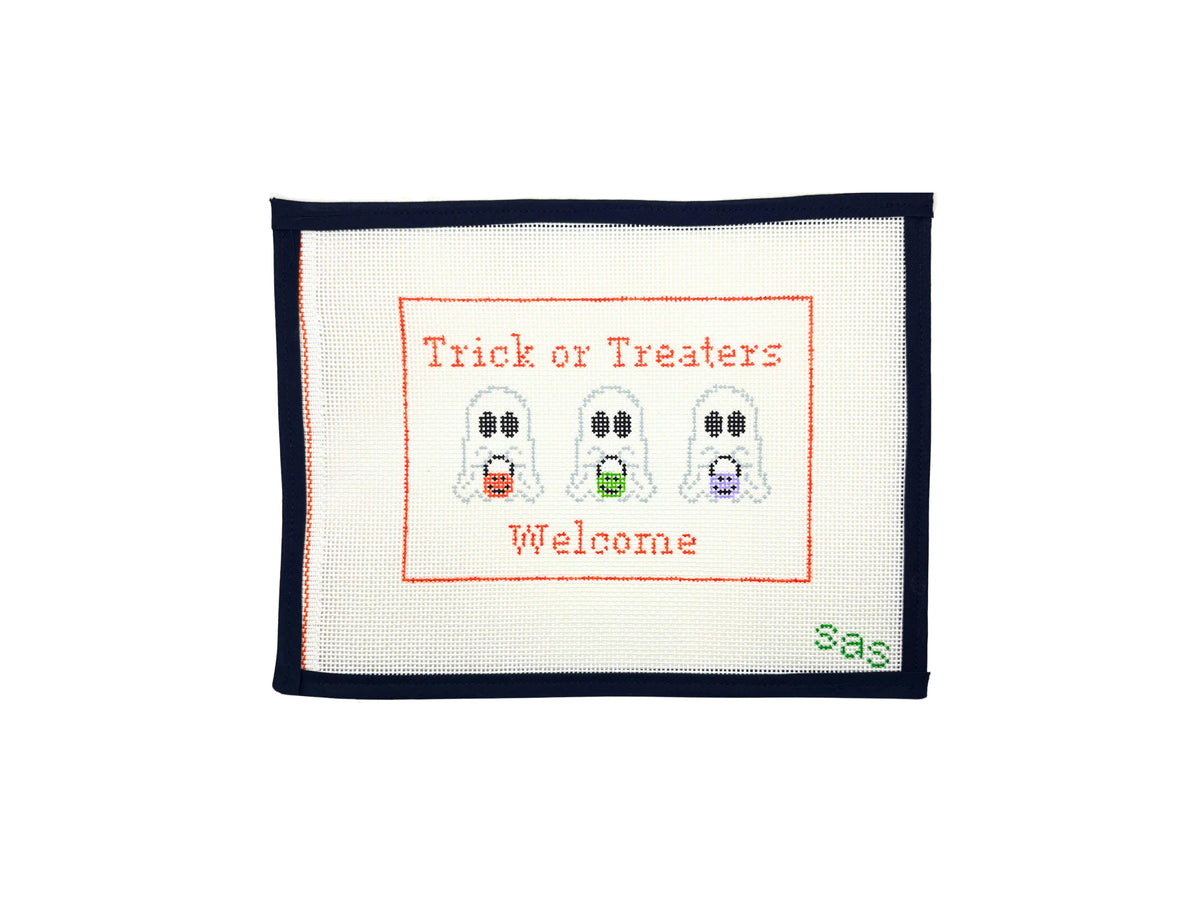 Trick or Treaters Welcome needlepoint canvas by Stitch Avenue Studio