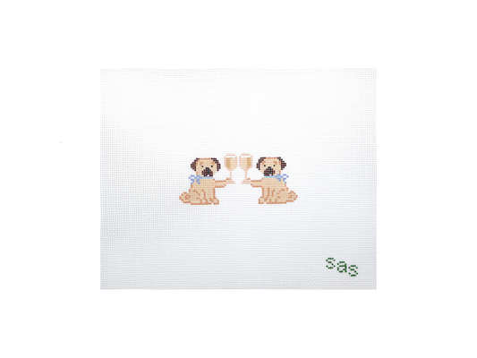 Drinking Buddies - Pug needlepoint canvas by Stitch Avenue Studio