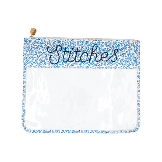 Large Printed Stitches Clear Zip Pouch