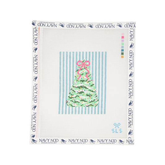 Pastel Christmas Tree With Blue Stripes