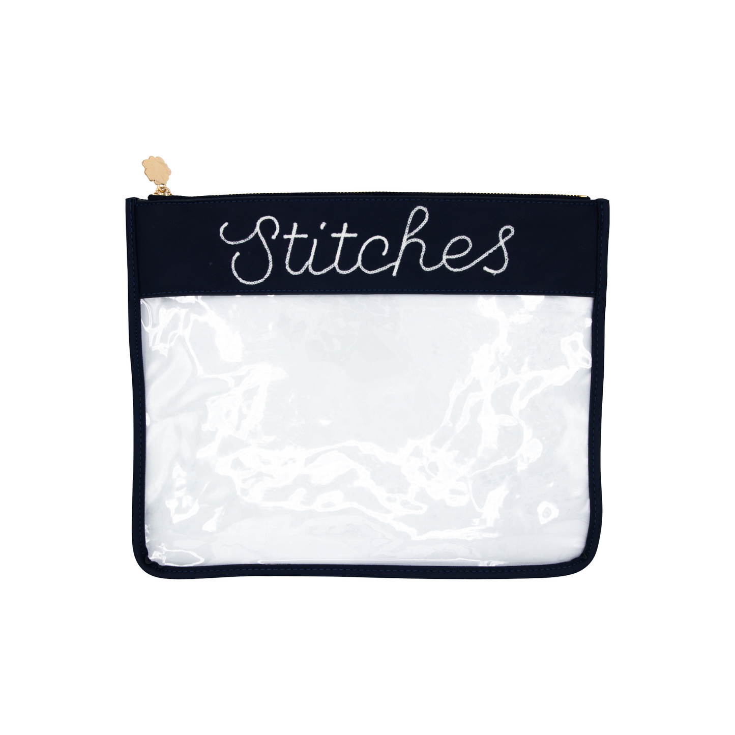 Large Navy Stitches Clear Zip Pouch