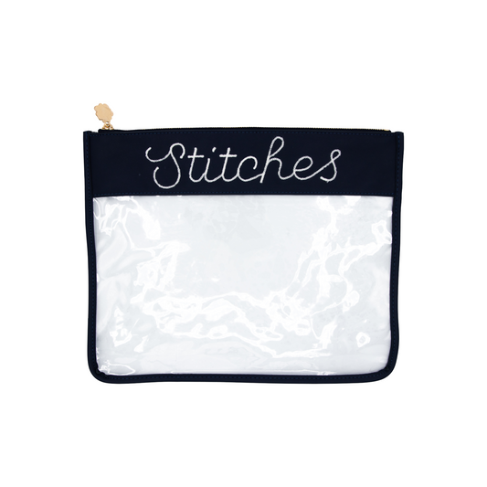 Large Navy Stitches Clear Zip Pouch