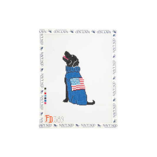 Black Lab in US Flag Sweater
