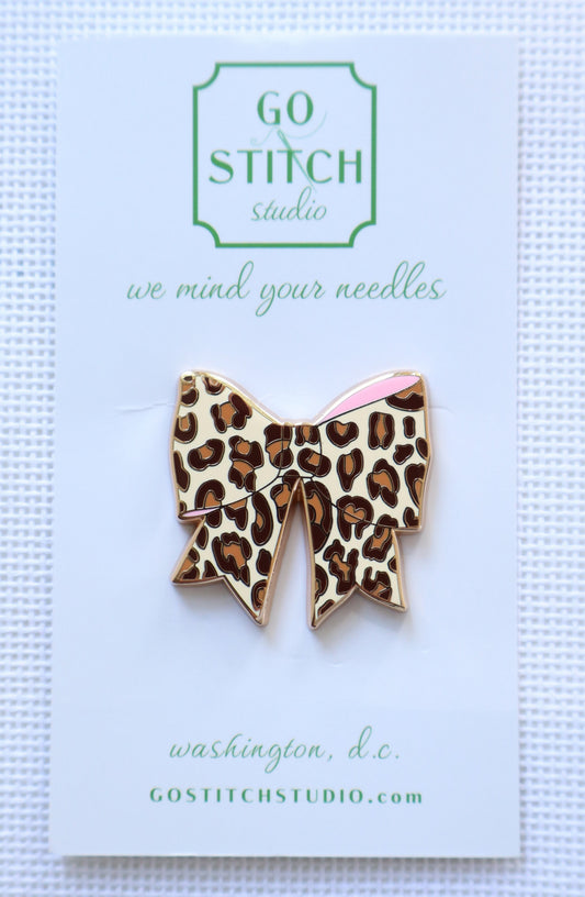 Brown Leopard Print Bow Needle Minder by Go Stitch Studio