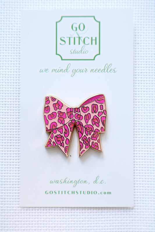 Pink Leopard Bow Needle Minder by Go Stitch Studio